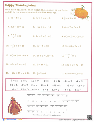 Thanksgiving Themed Equations Puzzle