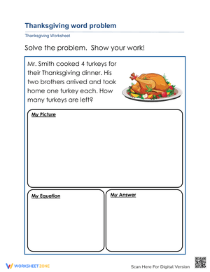 Solve Thanksgiving Word Problems Worksheet