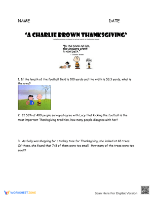 Charlie Brown Thanksgiving Math Worksheet