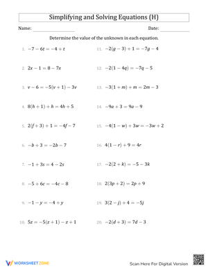 Solving Equations Practice Worksheet