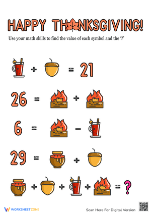 Happy Thanksgiving Algebra Skills Worksheet