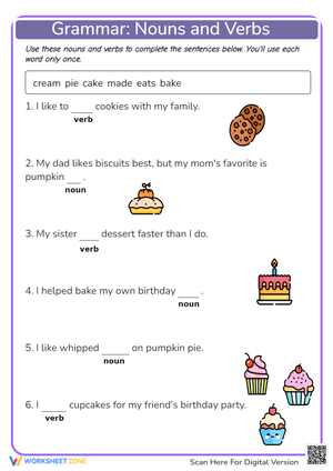 Sweet Treat Grammar: Nouns & Verbs Worksheet (Grades 1-3)