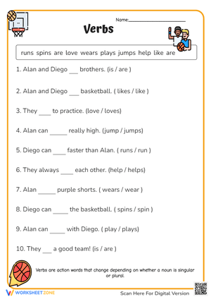 Basketball Verbs: Subject-Verb Agreement Practice for Kids