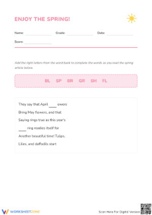 Spring Consonant Blends Worksheet | Grade 3-4 Essential