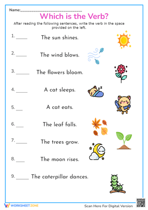 Identifying Verbs Practice Worksheet