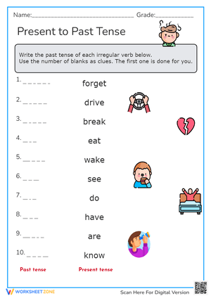 Irregular Verbs: Present to Past Tense Change Worksheet