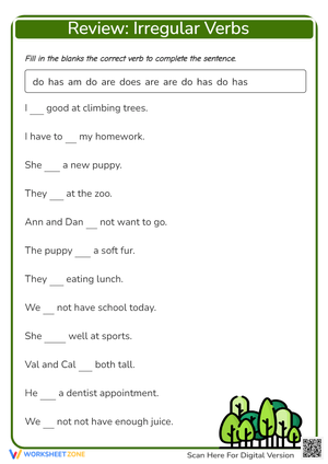 Irregular Verbs Practice - Fill in the Blank Grammar Worksheet
