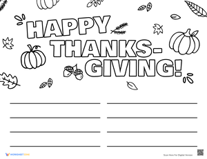 I Am Thankful For List Worksheet
