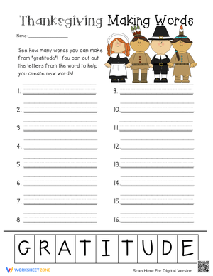 Thanksgiving Gratitude Making Words Activity
