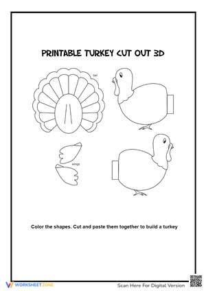Printable Turkey Cut Out 3D | Essential Grade 1 Craft