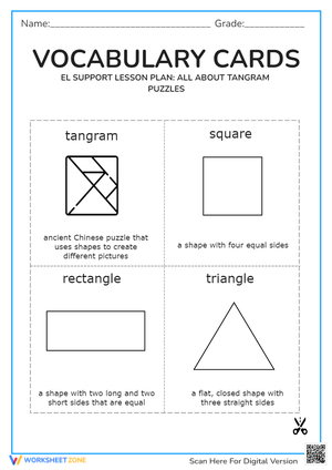 Tangram Shapes Vocabulary Cards - K-2 Geometry Lesson Plan