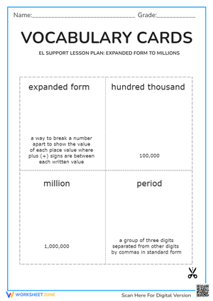 Vocabulary Cards: Expanded Form to Millions