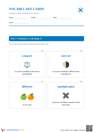 Grade 3 Multiplication Vocabulary - Printable Worksheet