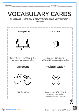 Vocabulary Cards: Strategies to Make Multiplication a Breeze