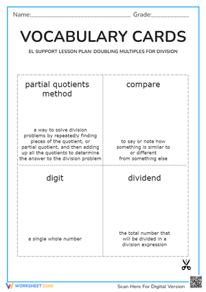Vocabulary Cards: Doubling Multiples for Division