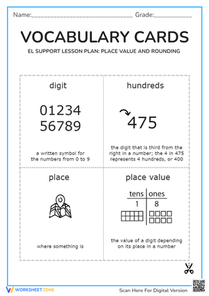 Vocabulary Cards: Place Value and Rounding