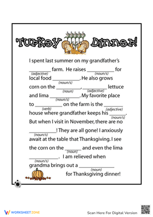 Turkey Dinner Ad Libs Worksheet