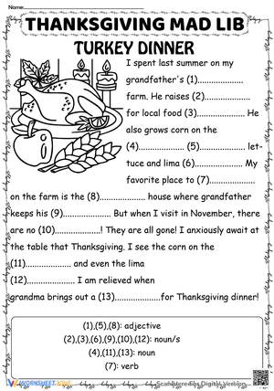 Thanksgiving Mad Libs: Turkey Dinner Fill-In-The-Blank Fun