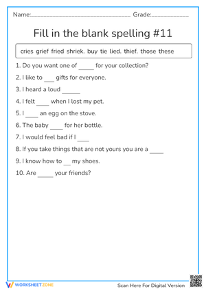 Spelling #11 fill in the blank