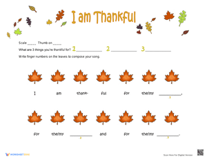 I Am Thankful: Thanksgiving Gratitude Worksheet for Reflection