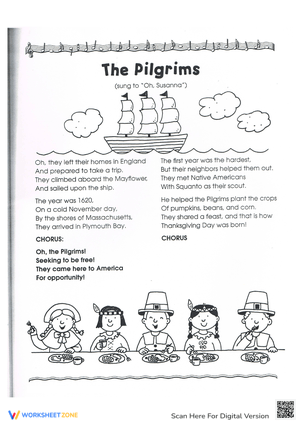 The Pilgrims Thanksgiving Music Worksheet: Festive Learning
