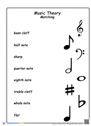 Music Theory Matching Worksheet: Enhance Music Knowledge