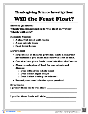 Thanksgiving Sink or Float Science | Essential Grade 5