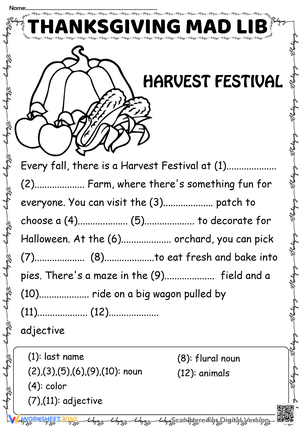 Thanksgiving Mad Libs Harvest Festival