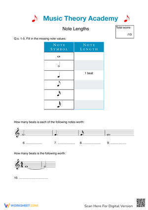 Note Lengths Worksheet