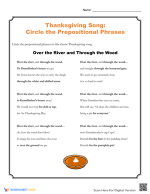 Thanksgiving Song Circle the Prepositional Phrases