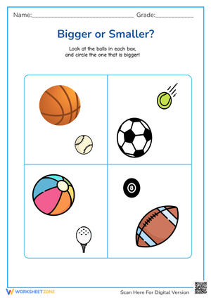 Bigger or Smaller? Sports Ball Size Comparison - Preschool Printable