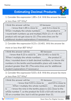 Estimating Decimal Products: Rounding & Multiplication Practice