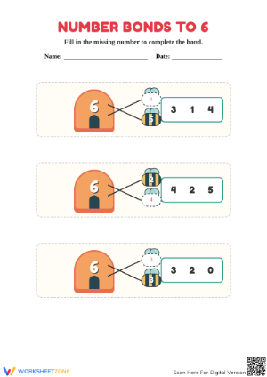 Grade 1 Number Bonds to 6 — Printable No-Prep Worksheet