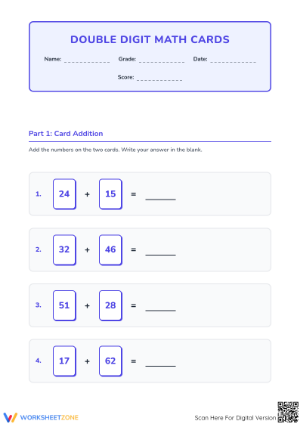 Printable Double-Digit Math Drill: Addition & Subtraction
