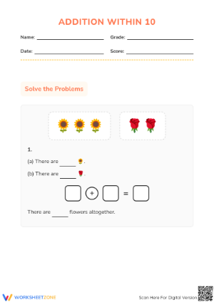 Printable Addition Within 10 Worksheet | Grade 1 Math