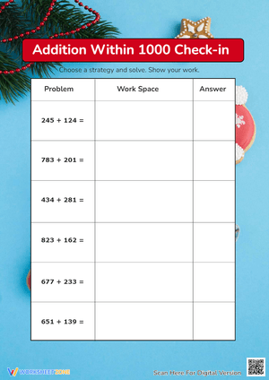 Christmas Addition Within 1000 - 2nd & 3rd Grade Math Practice