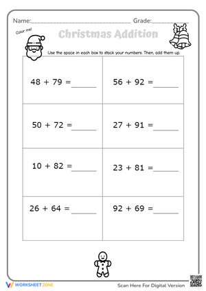 Christmas Addition Worksheet: 2-Digit Math & Coloring Fun!