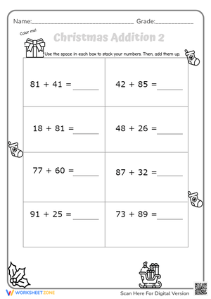 Christmas Addition Worksheet: 2-Digit Math Fun!