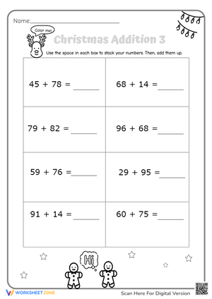 Christmas Addition Worksheet: Two-Digit Math Fun!