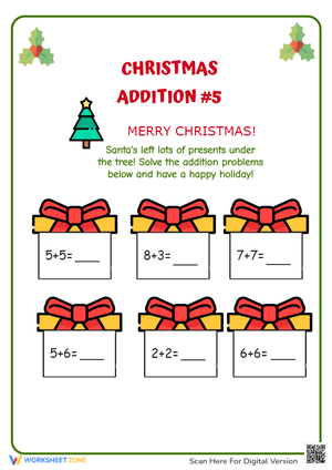 Christmas Addition Worksheet - Presents Math for Grades K-1