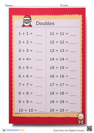 Santa's Doubles Addition Worksheet - Math Fun for K-1 Grades