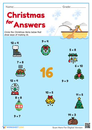Christmas Addition: Making 16 - Math Worksheet Fun!