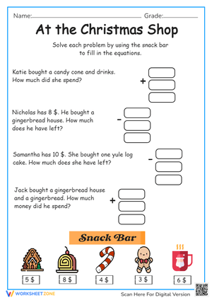 Christmas Shop Addition & Subtraction Word Problems - Math Fun!