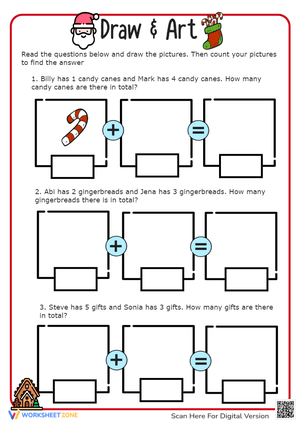 Christmas Addition: Draw & Solve Math Problems (K-1st Grade)