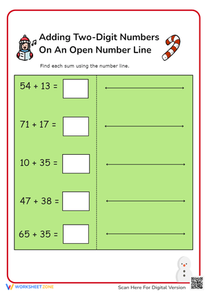 Christmas Addition: Two-Digit Numbers on a Number Line