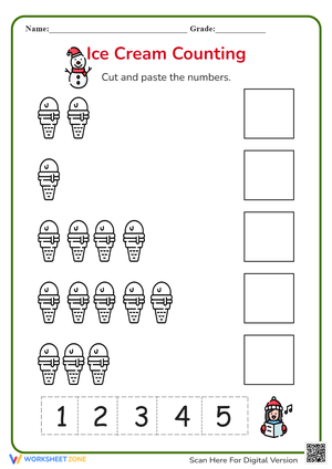 Ice Cream Counting Cut and Paste Worksheet