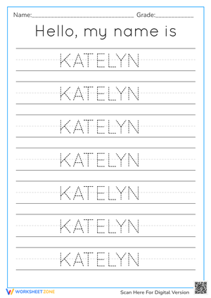 Name Tracing Practice Worksheet: Katelyn