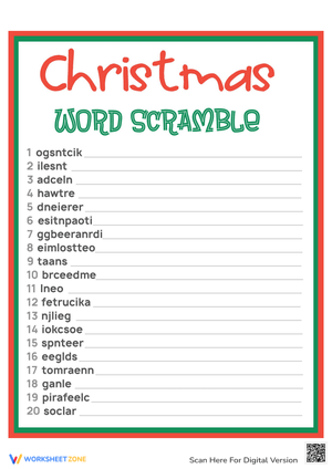 Engaging Christmas Word Scramble Puzzle Worksheet