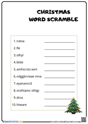 Christmas Word Scramble Puzzle Fun Worksheet