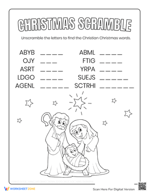 Easy Christmas Word Scramble Worksheet